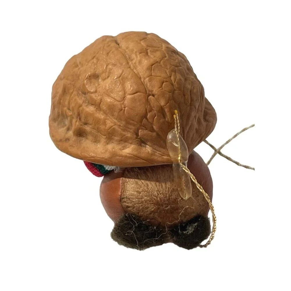 Adorable hazelnut‎ mouse in walnut cradle Christmas Ornament Handmade Vintage